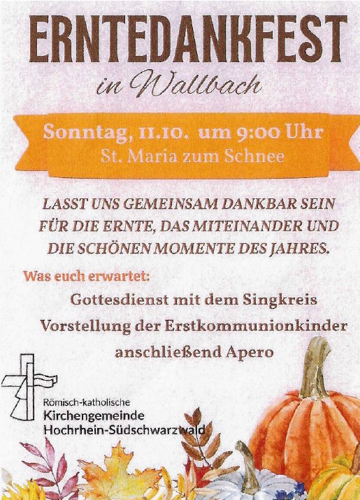 Erntedankfest am 11.10. um 09:00 Uhr